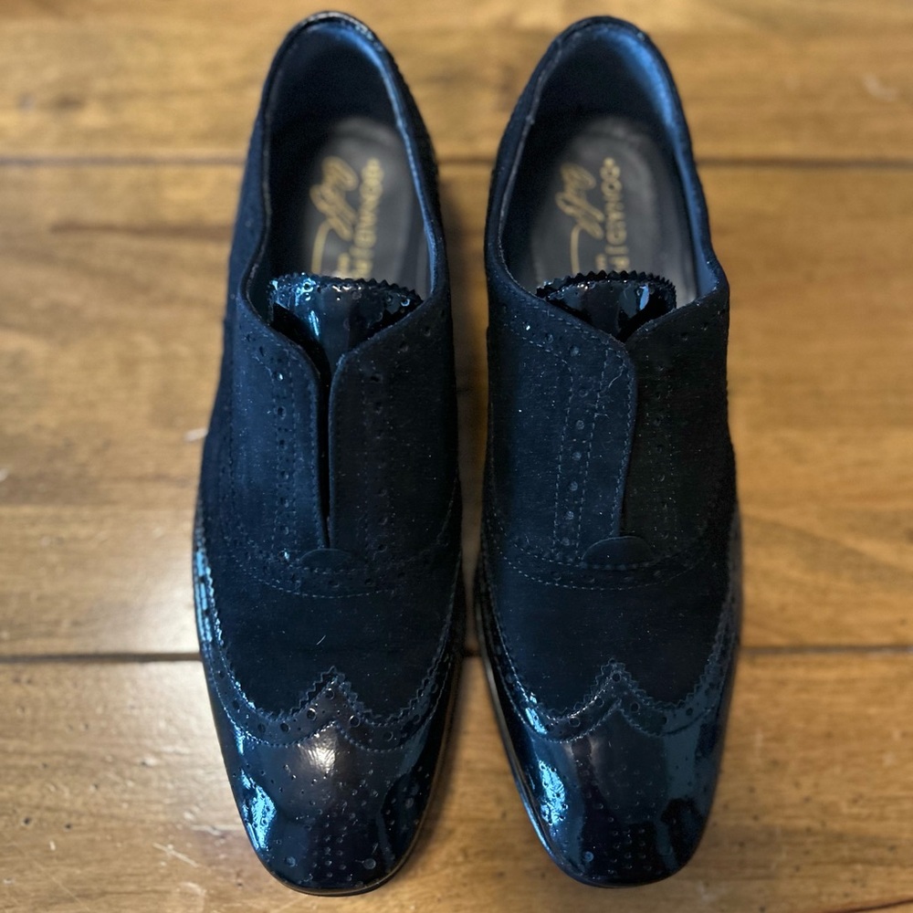 Donald J. Pliner - Black Suede & Patent Leather Oxford Brogues, New